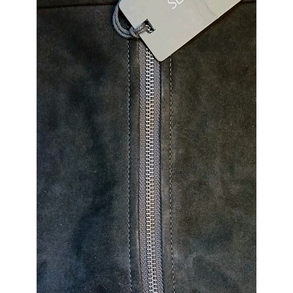 Slate & Stone Mens L Black Bomber Jacket 100% Goat Suede Leather Classic $598 - Picture 6 of 16